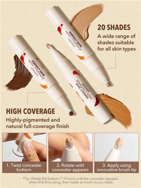 SHEGLAM Perfect Skin High Coverage Concealer-Sand 20 Shades Liquid Concealer Brush Moisturizing Weightless All-Day Hydrate Concealer - Image 5