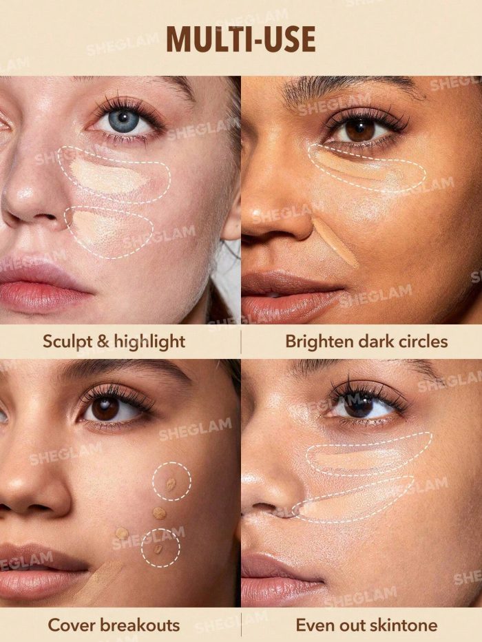 SHEGLAM Perfect Skin High Coverage Concealer-Sand 20 Shades Liquid Concealer Brush Moisturizing Weightless All-Day Hydrate Concealer - Image 4
