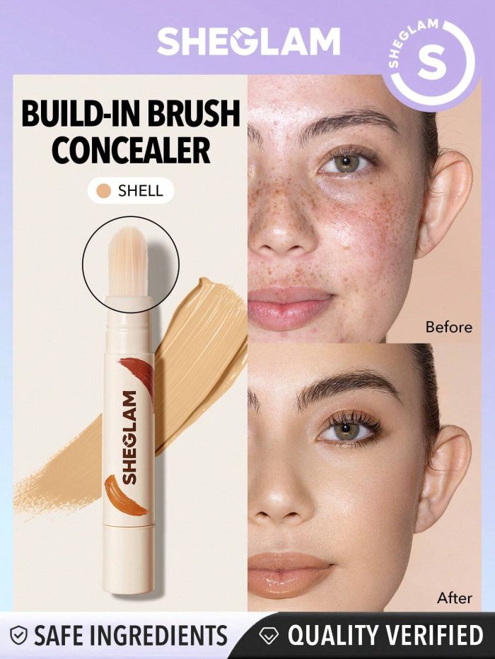 SHEGLAM Perfect Skin High Coverage Concealer-Shell 20 Shades Liquid Concealer Brush Moisturizing Weightless All-Day Hydrate
