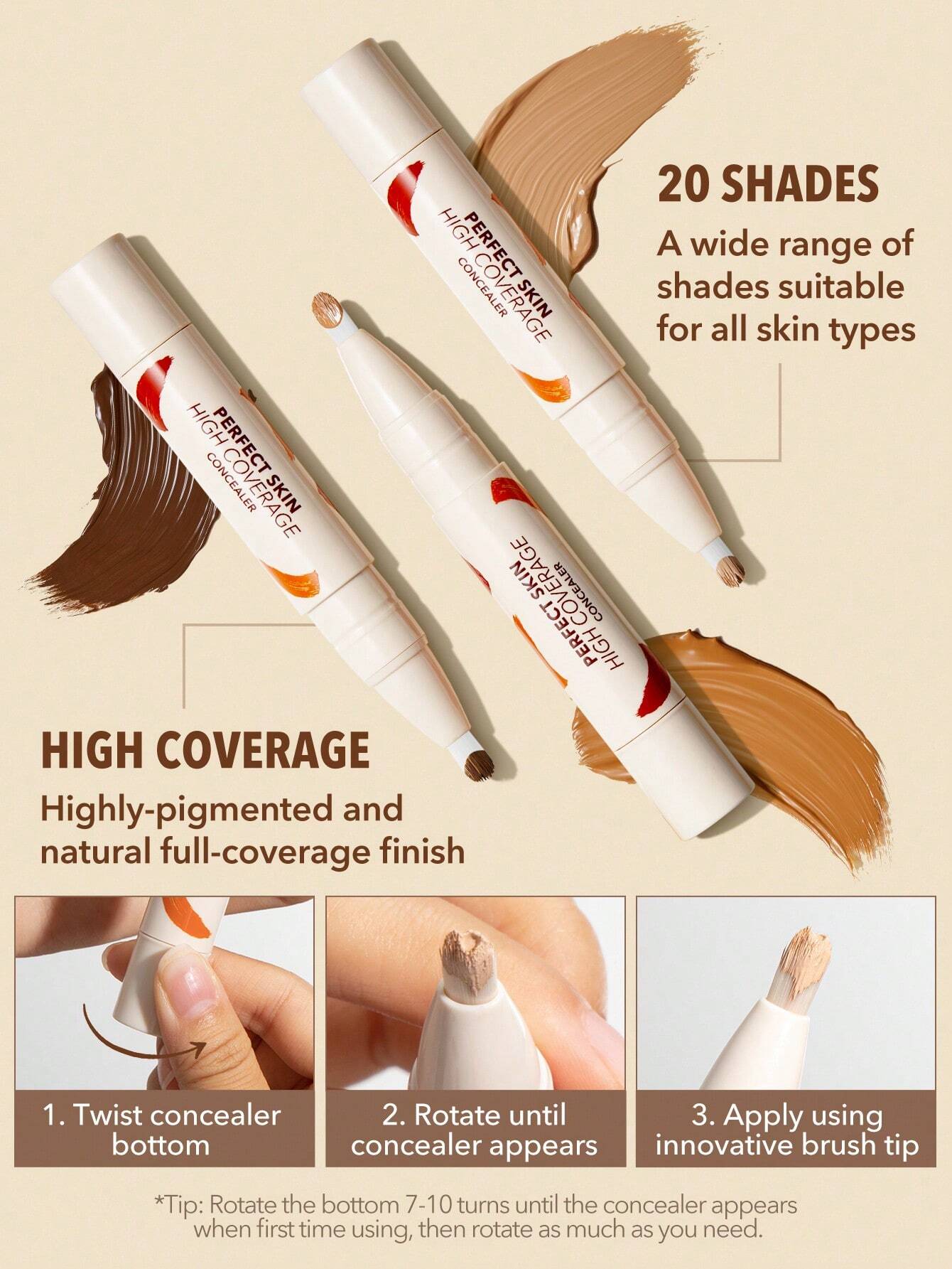SHEGLAM Perfect Skin High Coverage Concealer-Shell 20 Shades Liquid Concealer Brush Moisturizing Weightless All-Day Hydrate - Image 4
