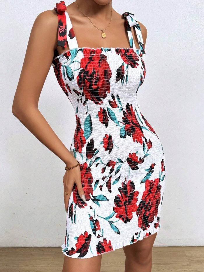 SHEIN Privé Summer Floral Print Slim Fit Spaghetti Strap Dress - Image 5