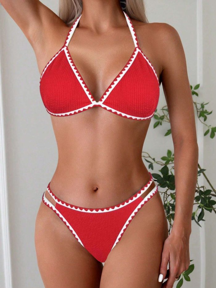SHEIN Swim Vcay Women's Summer Beach Bikini Set, Sexy Halter Top And Bottoms Two-Piece Swimsuit - Image 3