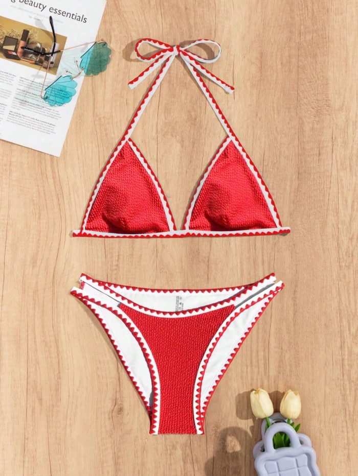 SHEIN Swim Vcay Women's Summer Beach Bikini Set, Sexy Halter Top And Bottoms Two-Piece Swimsuit - Image 5