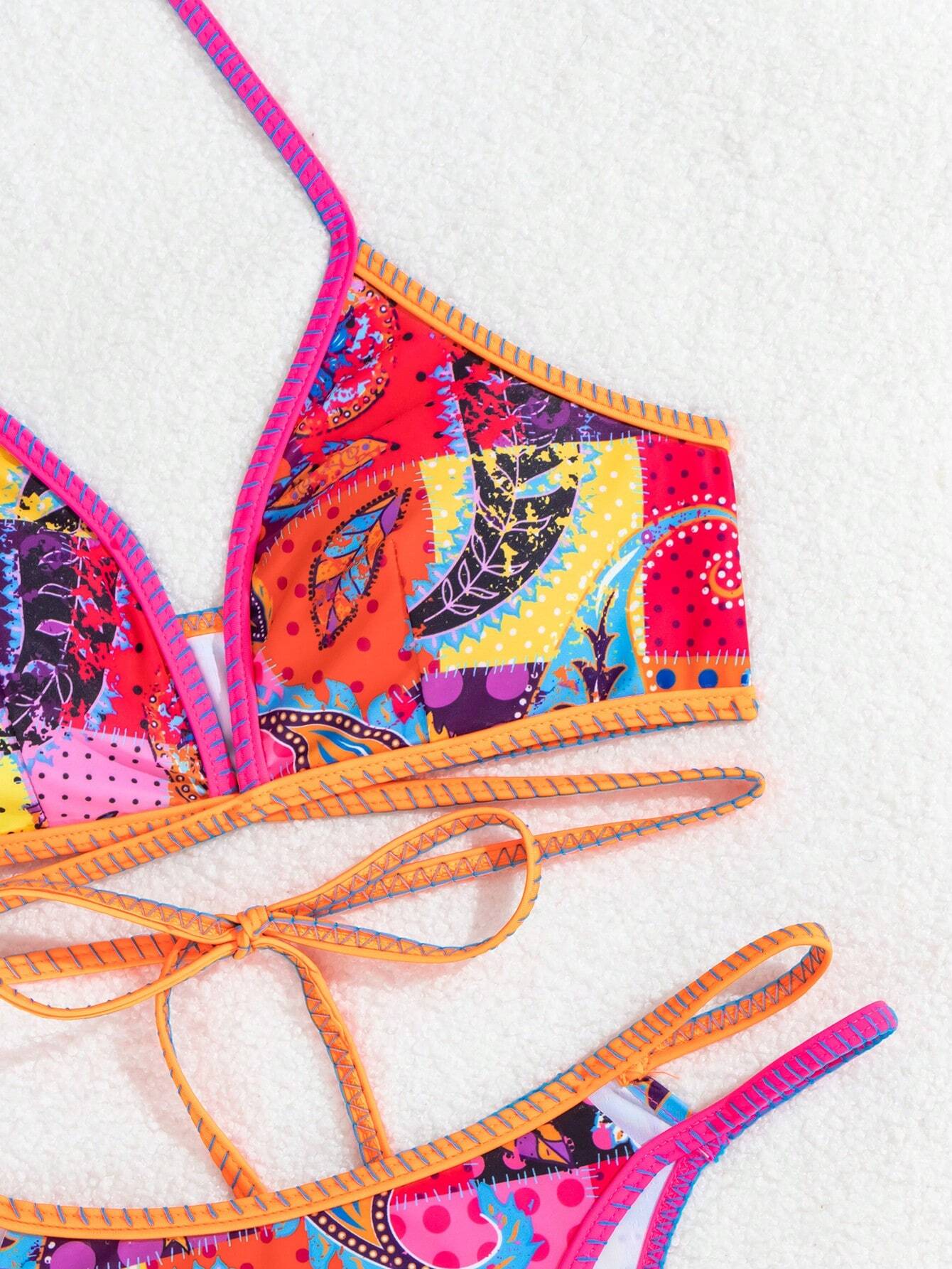 SHEIN VCAY Women's Sexy Bikini Set With Plant Patterned Halter Neck Strap For Beach Vacation - Image 6