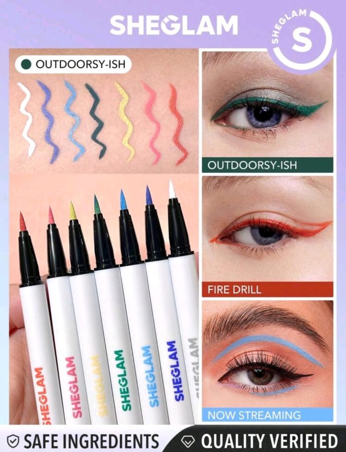 SHEGLAM Color Crush Liquid Eyeliner-Outdoorsy-Ish 7 Colors Smudge-Proof High Pigment Eyeliner Pencil Sweat-proof Long Lasting Easy To Use Green Eyeliner