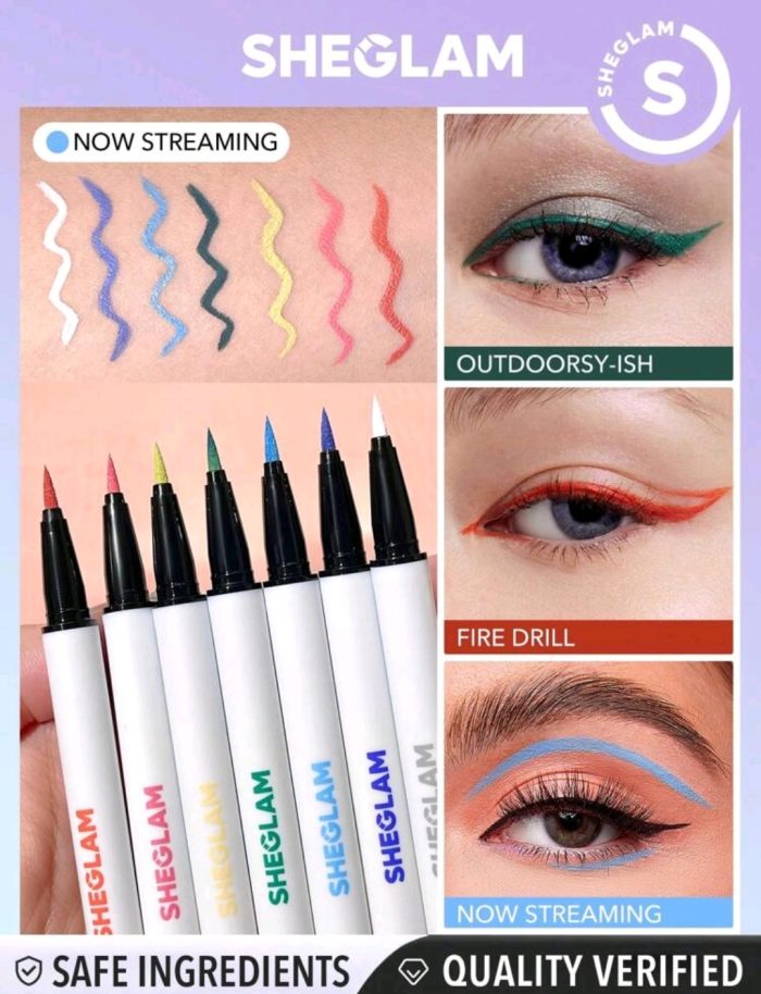 SHEGLAM Color Crush Liquid Eyeliner-Now Streaming 7 Colors Smudge-Proof High Pigment Eyeliner Pencil Sweat-proof Long Lasting Easy To Use Blue Eyeliner