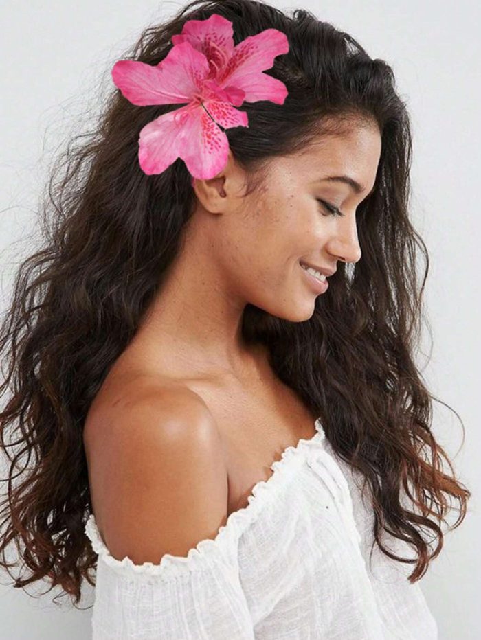 1pc Bohemian Style Artificial Flower Hair Clip Rose Red 4740B