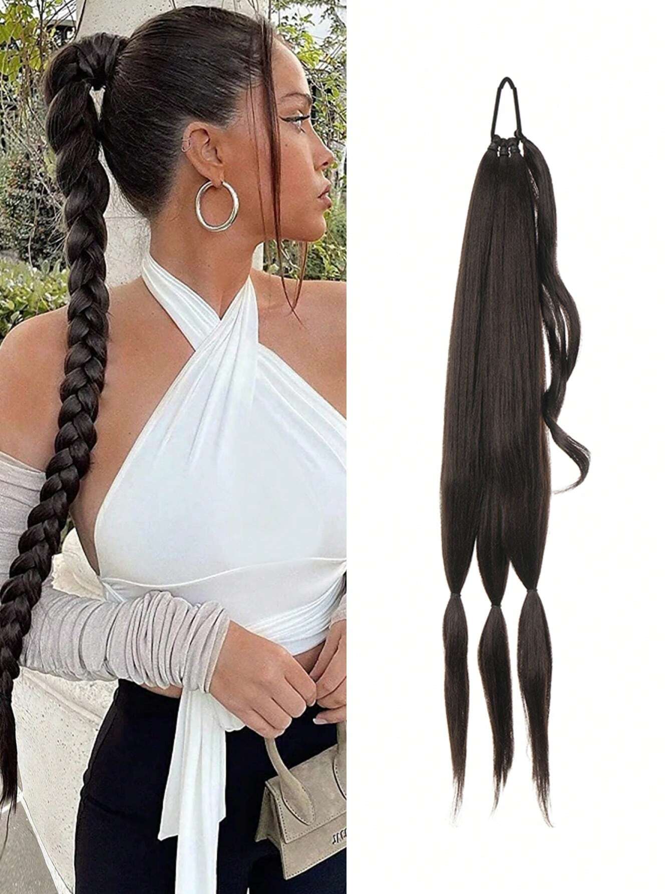 32inch Long Braided Ponytail Band Headband Straight Wrap Hair Extensions Ponytail Natural Soft Synthetic Hair