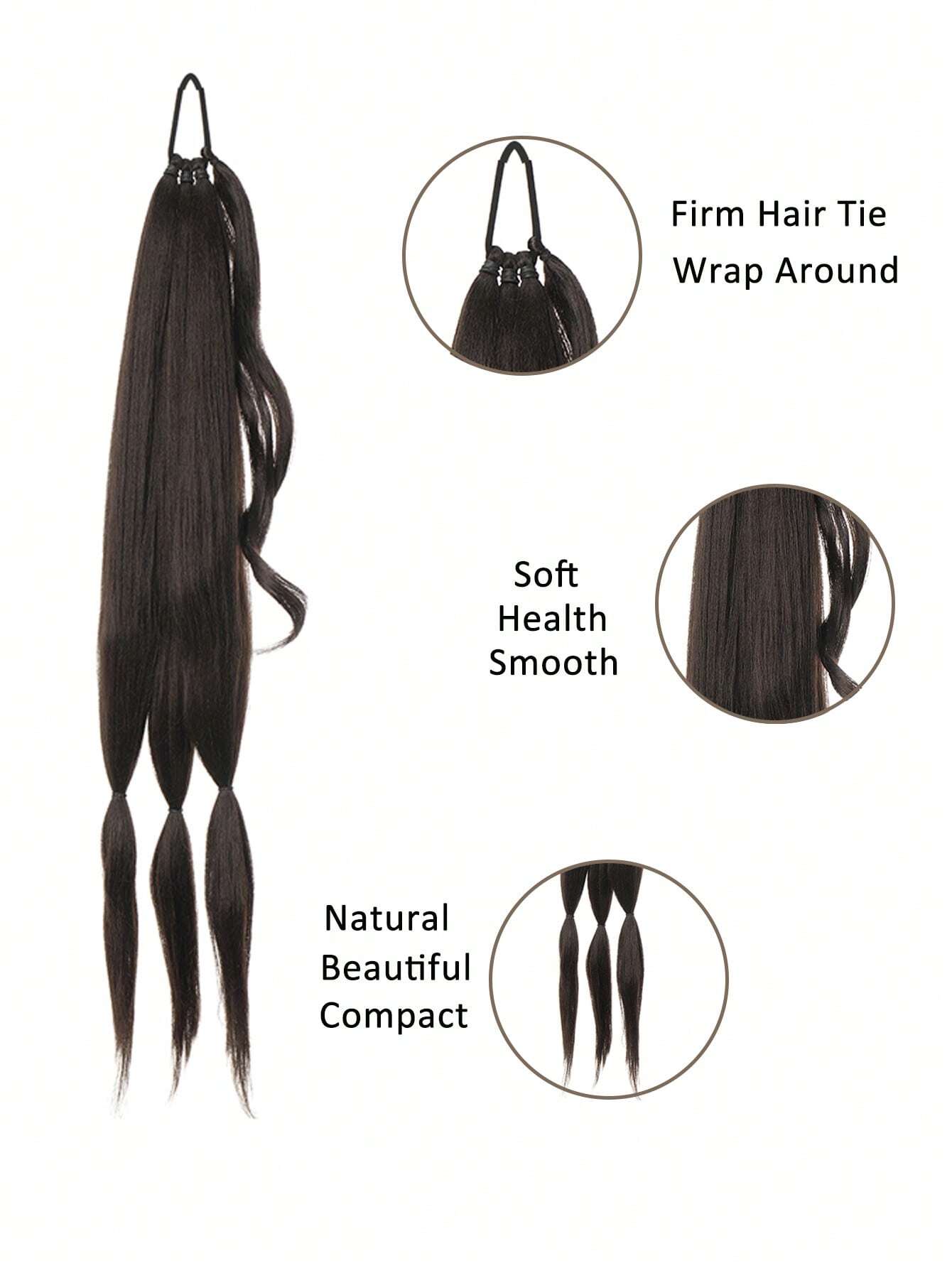 32inch Long Braided Ponytail Band Headband Straight Wrap Hair Extensions Ponytail Natural Soft Synthetic Hair - Image 2