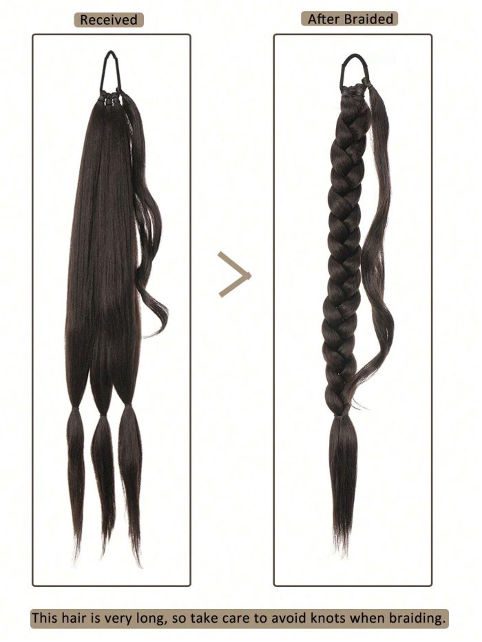 32inch Long Braided Ponytail Band Headband Straight Wrap Hair Extensions Ponytail Natural Soft Synthetic Hair - Image 3