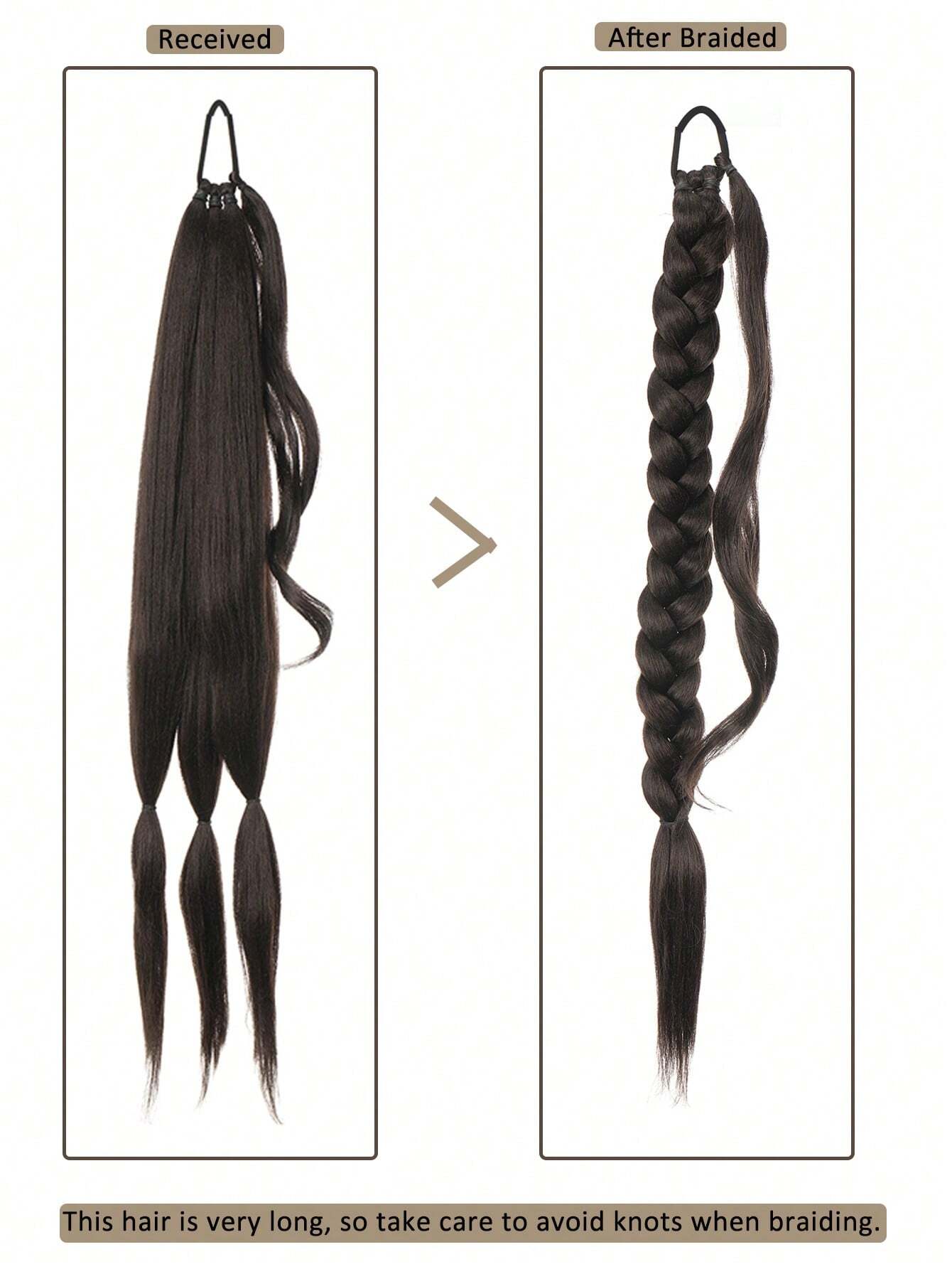 32inch Long Braided Ponytail Band Headband Straight Wrap Hair Extensions Ponytail Natural Soft Synthetic Hair - Image 3