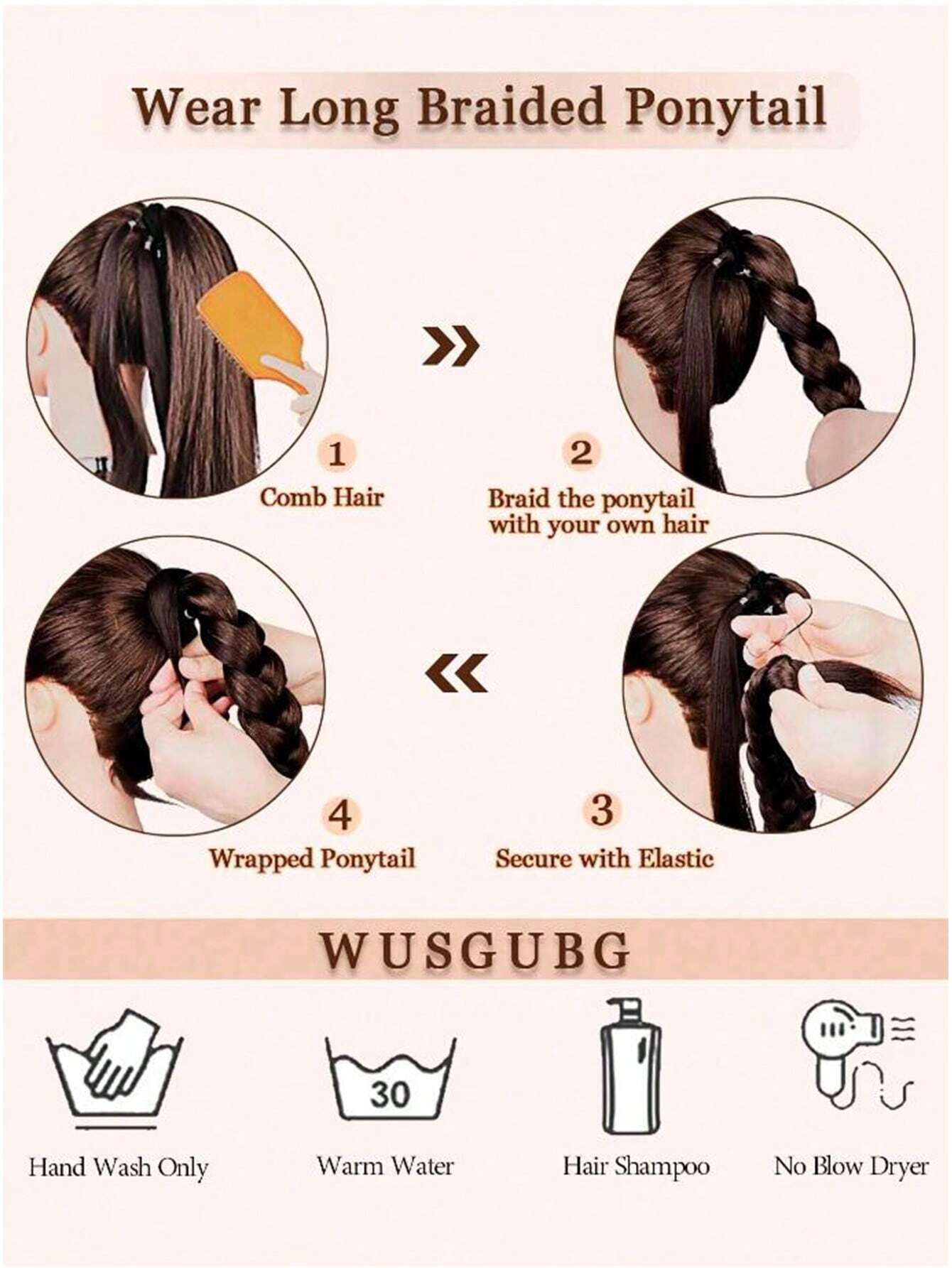 32inch Long Braided Ponytail Band Headband Straight Wrap Hair Extensions Ponytail Natural Soft Synthetic Hair - Image 4