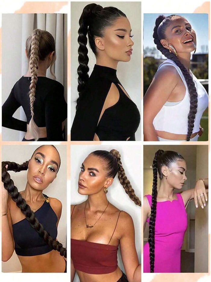 32inch Long Braided Ponytail Band Headband Straight Wrap Hair Extensions Ponytail Natural Soft Synthetic Hair - Image 6