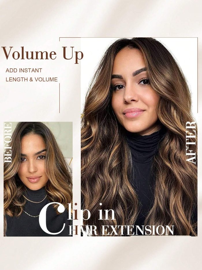 4Pcs Clip in Hair Extensions Clip in Long Wavy Extensions Thick Long Hairpieces for Women Full Head 20 Inch Dark Brown with Auburn Brown Highlights - Image 2