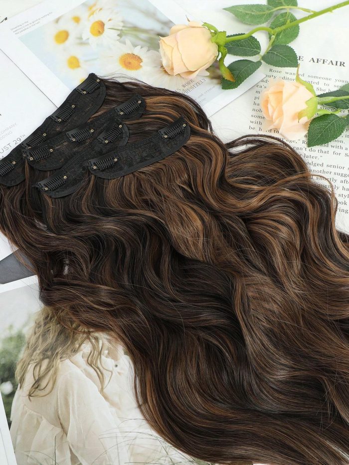 4Pcs Clip in Hair Extensions Clip in Long Wavy Extensions Thick Long Hairpieces for Women Full Head 20 Inch Dark Brown with Auburn Brown Highlights - Image 3