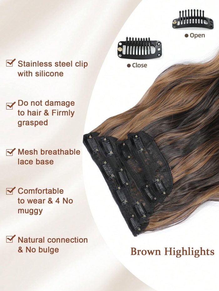 4Pcs Clip in Hair Extensions Clip in Long Wavy Extensions Thick Long Hairpieces for Women Full Head 20 Inch Dark Brown with Auburn Brown Highlights - Image 5