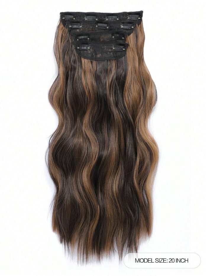 4Pcs Clip in Hair Extensions Clip in Long Wavy Extensions Thick Long Hairpieces for Women Full Head 20 Inch Dark Brown with Auburn Brown Highlights - Image 4
