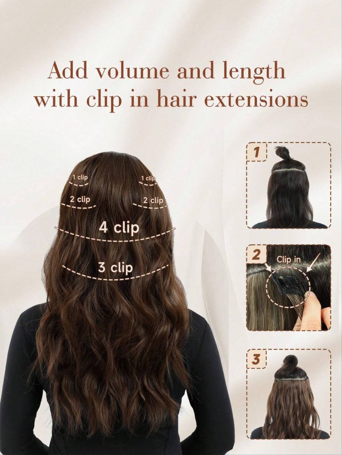 4Pcs Clip in Hair Extensions Clip in Long Wavy Extensions Thick Long Hairpieces for Women Full Head 20 Inch Dark Brown with Auburn Brown Highlights - Image 7