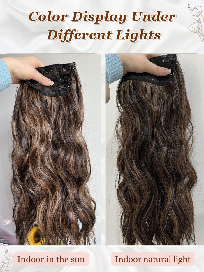 4Pcs Clip in Hair Extensions Clip in Long Wavy Extensions Thick Long Hairpieces for Women Full Head 20 Inch Dark Brown with Auburn Brown Highlights - Image 8