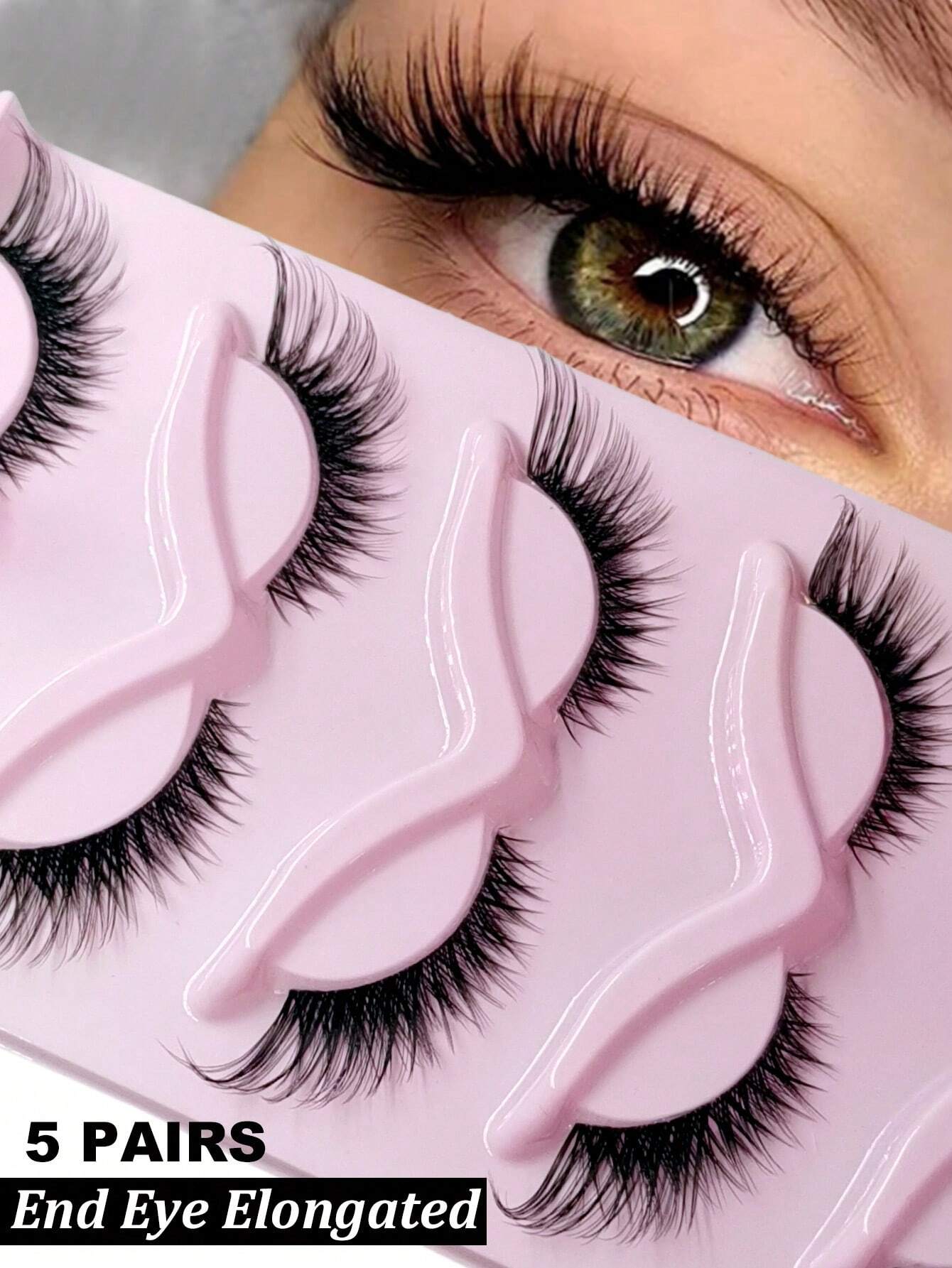 5 Pairs Cat Eye Faux Mink Eyelashes Clear Band Lashes Natural Look