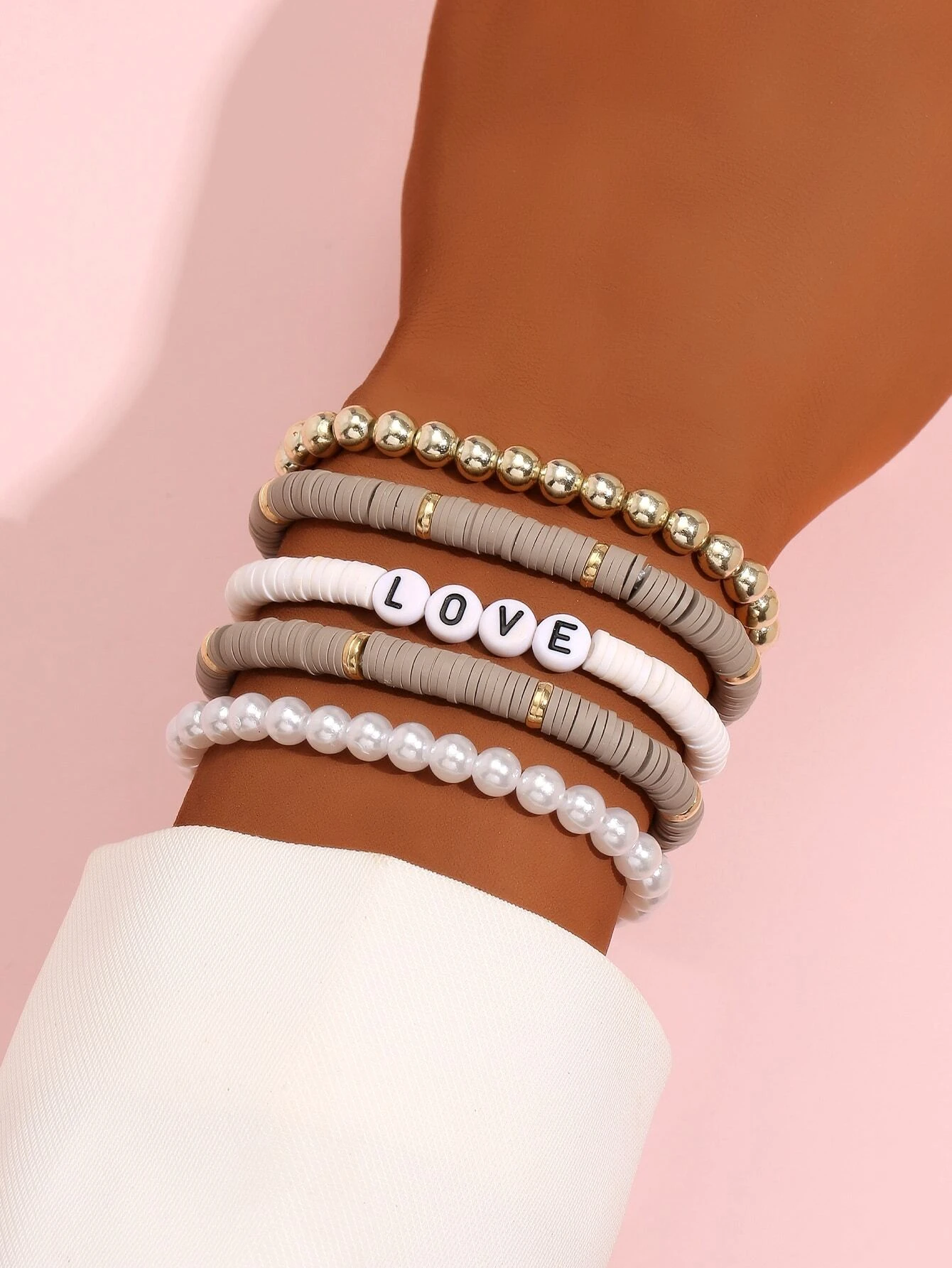 5pcs Letter Bead Decor Bracelet