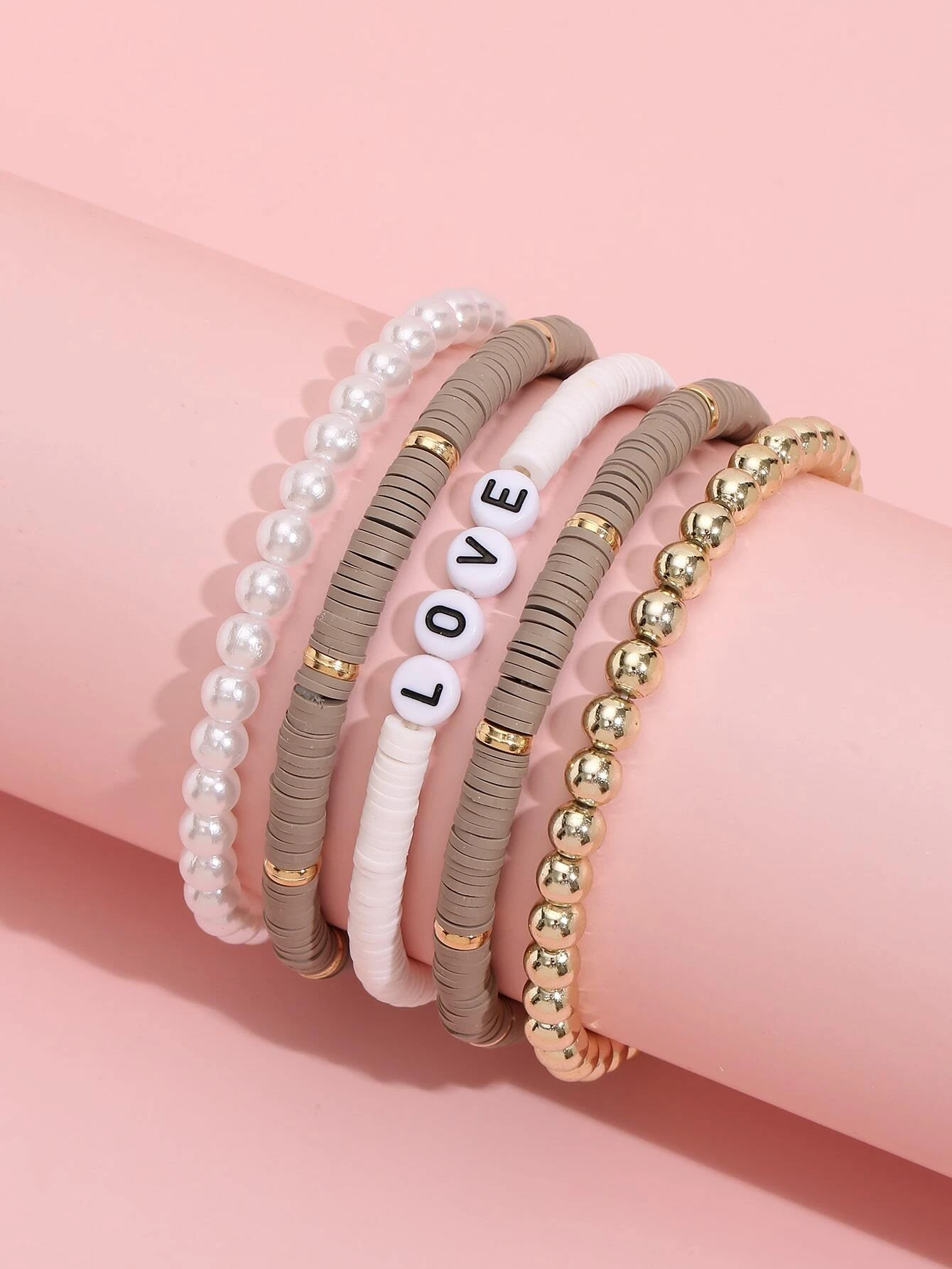 5pcs Letter Bead Decor Bracelet - Image 2