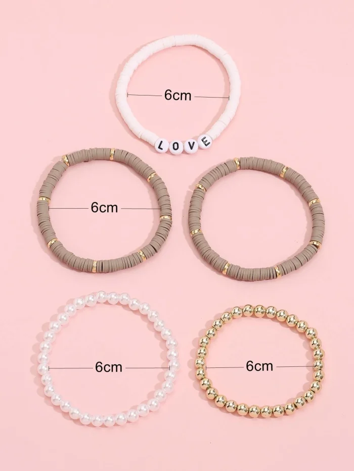 5pcs Letter Bead Decor Bracelet - Image 3
