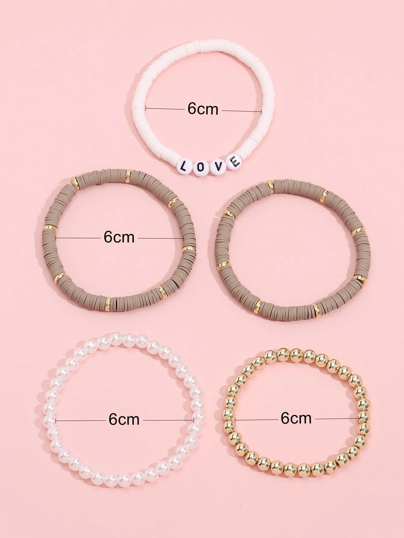 5pcs Letter Bead Decor Bracelet - Image 3