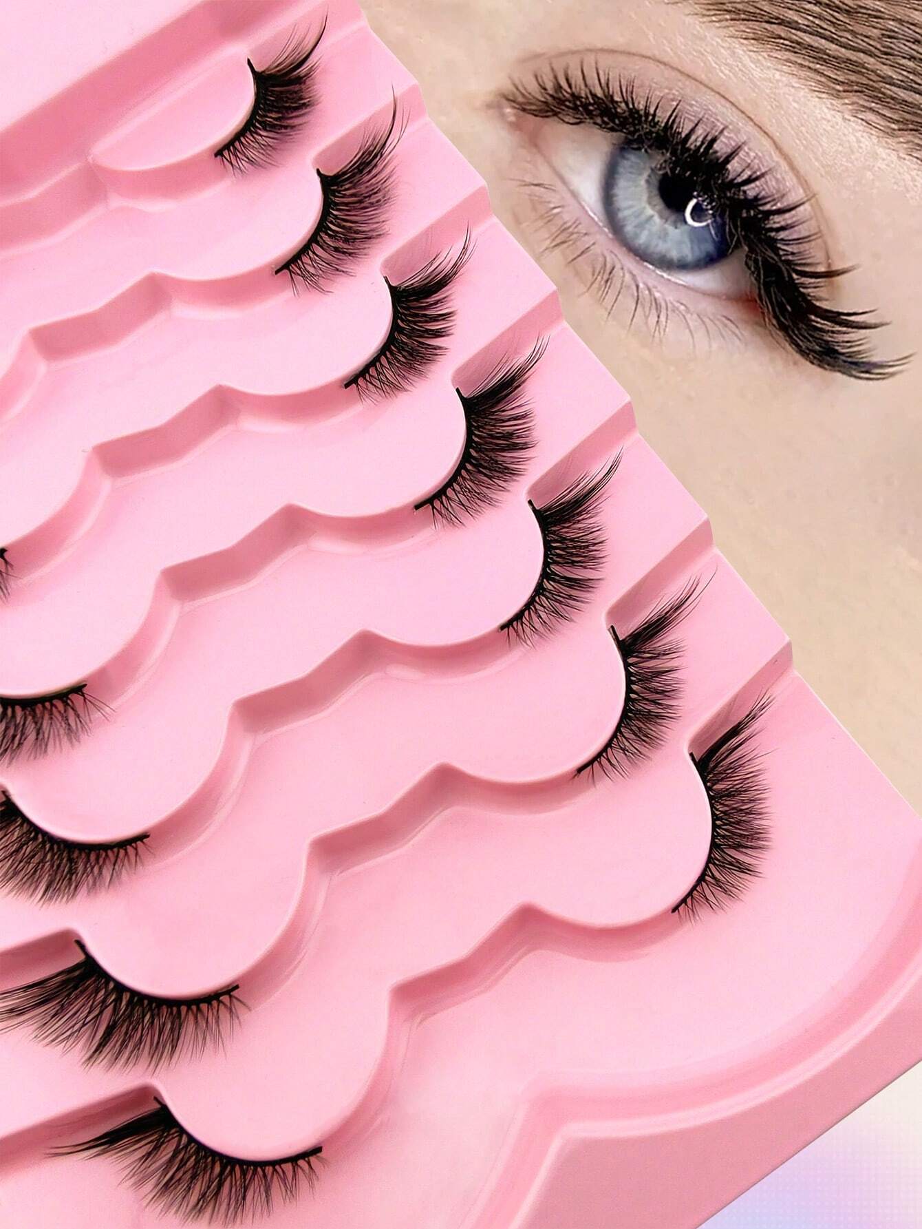 7 Pairs Half Lashes 17mm Cat Eye Tail Elongated Lashes Natural Look 3/4 Corner False Eyelashes Short
