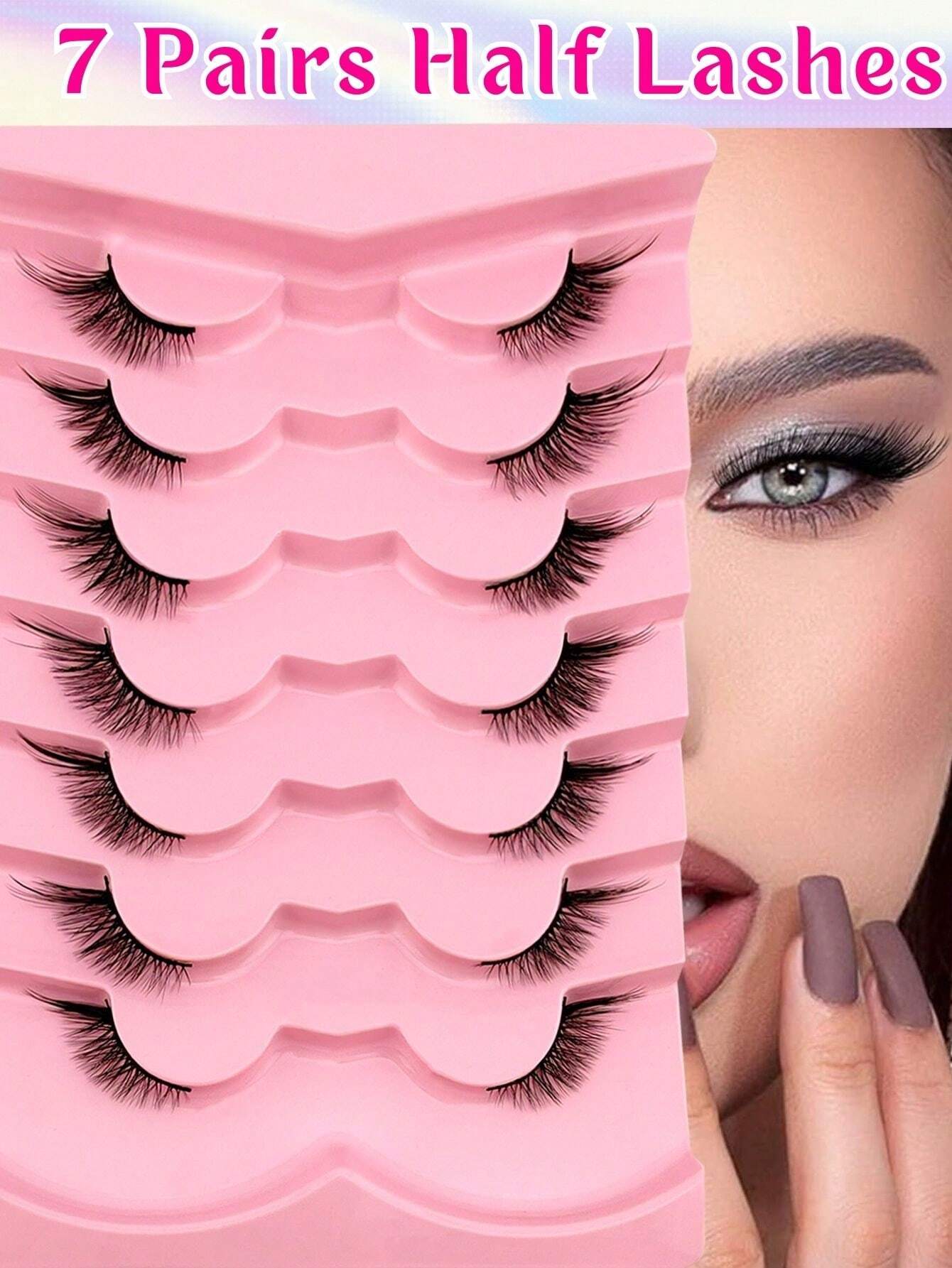 7 Pairs Half Lashes 17mm Cat Eye Tail Elongated Lashes Natural Look 3/4 Corner False Eyelashes Short - Image 3