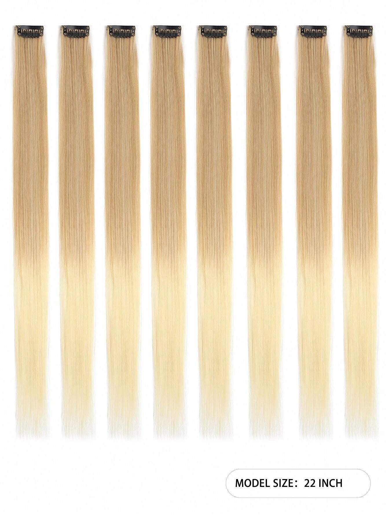 8pcs/Pack Colored Beige Ombre Highlights Clip In Hair Extensions For Girls 22 Inches Multi-Colors Straight Hair Synthetic Hairpieces - Image 2