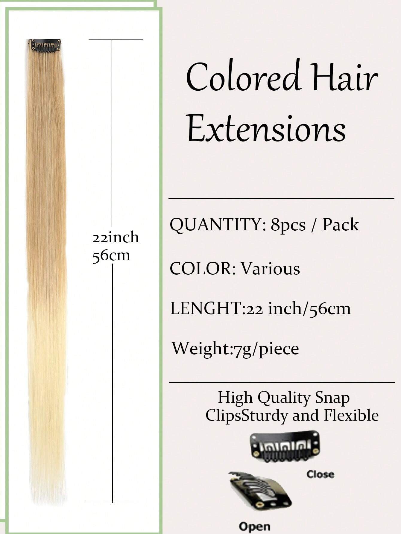 8pcs/Pack Colored Beige Ombre Highlights Clip In Hair Extensions For Girls 22 Inches Multi-Colors Straight Hair Synthetic Hairpieces - Image 3