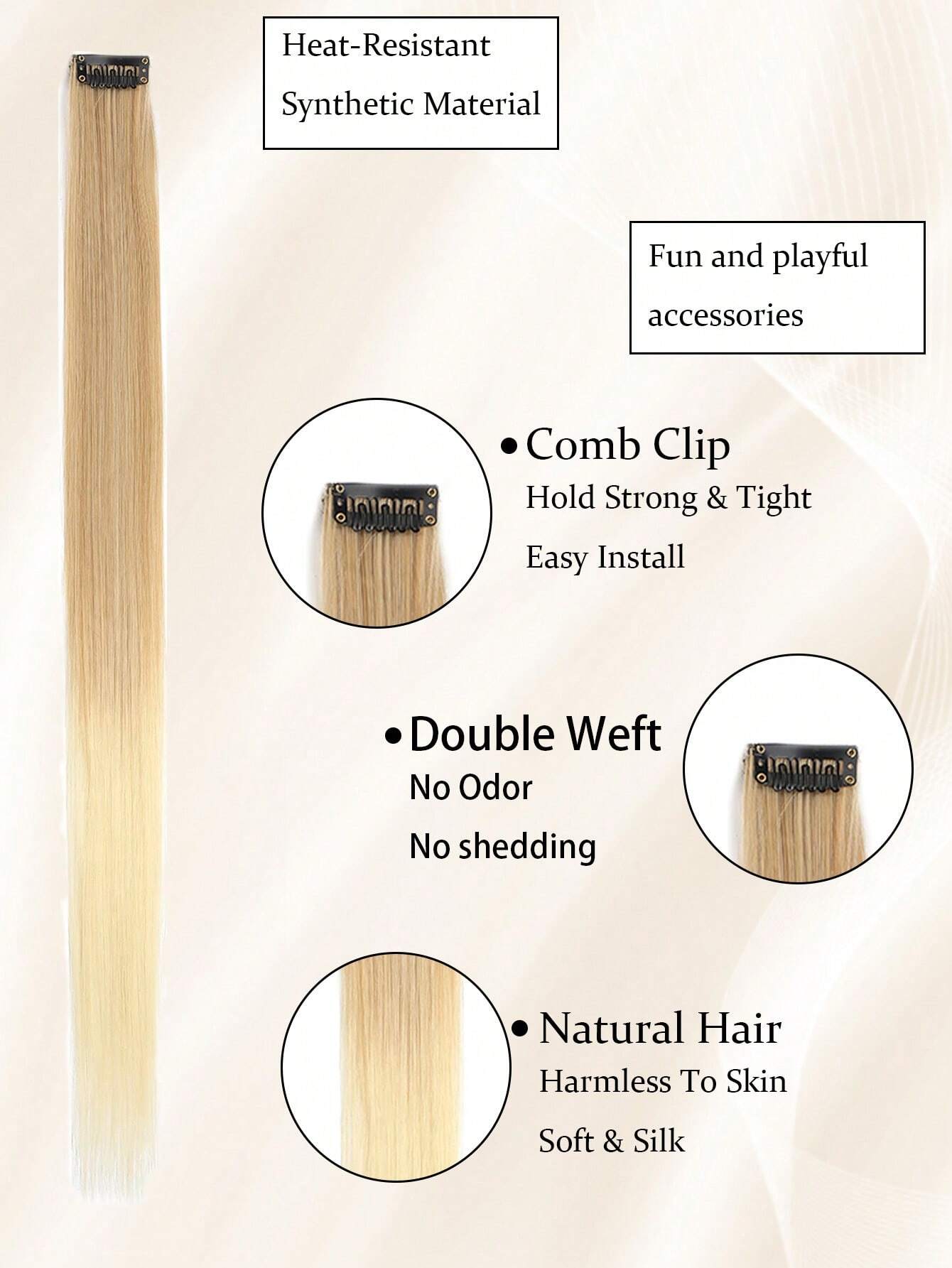 8pcs/Pack Colored Beige Ombre Highlights Clip In Hair Extensions For Girls 22 Inches Multi-Colors Straight Hair Synthetic Hairpieces - Image 4