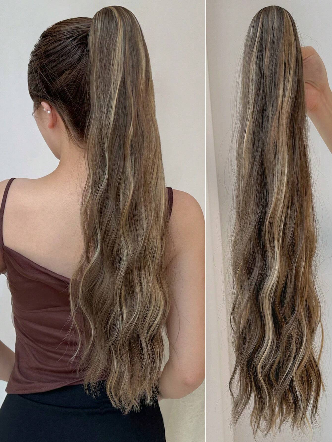 Claw Ponytail Extension 24 inch Dark Brown Water Wave Wavy Curly Clip in Hair Extensions