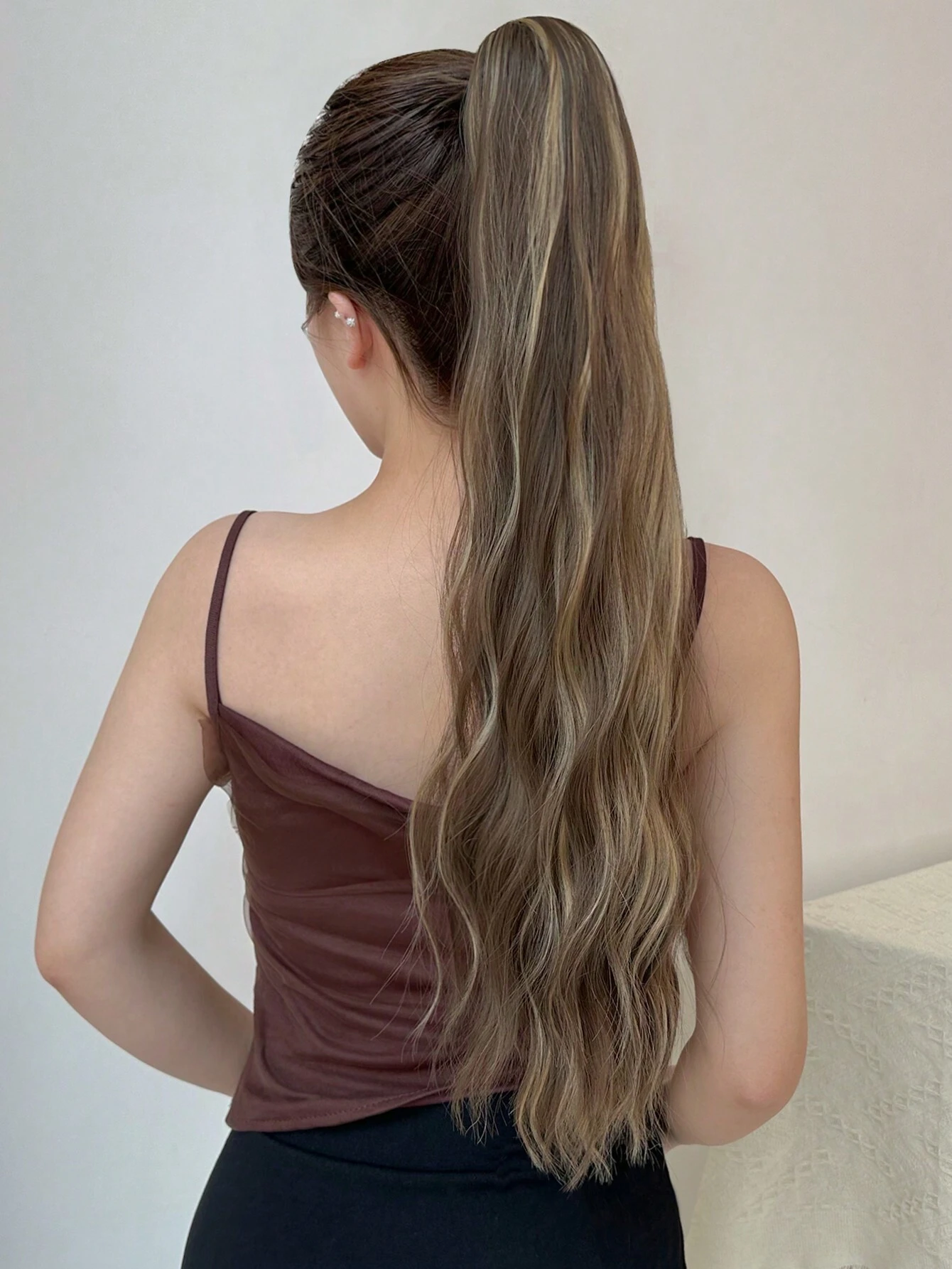Claw Ponytail Extension 24 inch Dark Brown Water Wave Wavy Curly Clip in Hair Extensions - Image 2