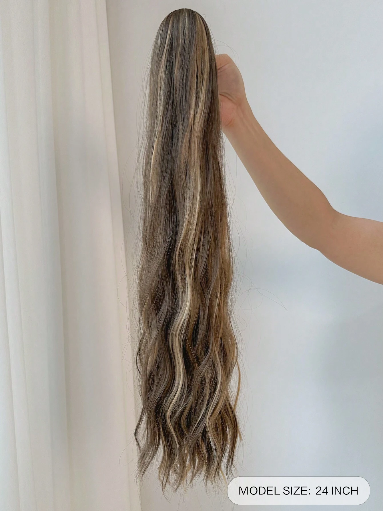 Claw Ponytail Extension 24 inch Dark Brown Water Wave Wavy Curly Clip in Hair Extensions - Image 3