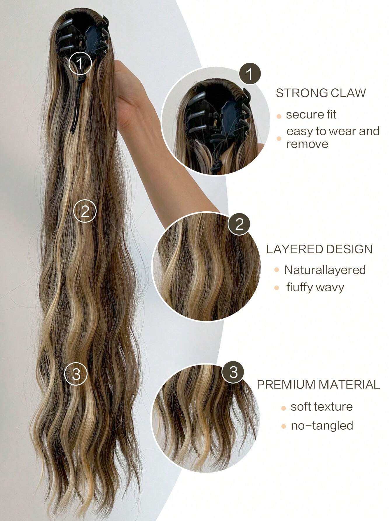 Claw Ponytail Extension 24 inch Dark Brown Water Wave Wavy Curly Clip in Hair Extensions - Image 4
