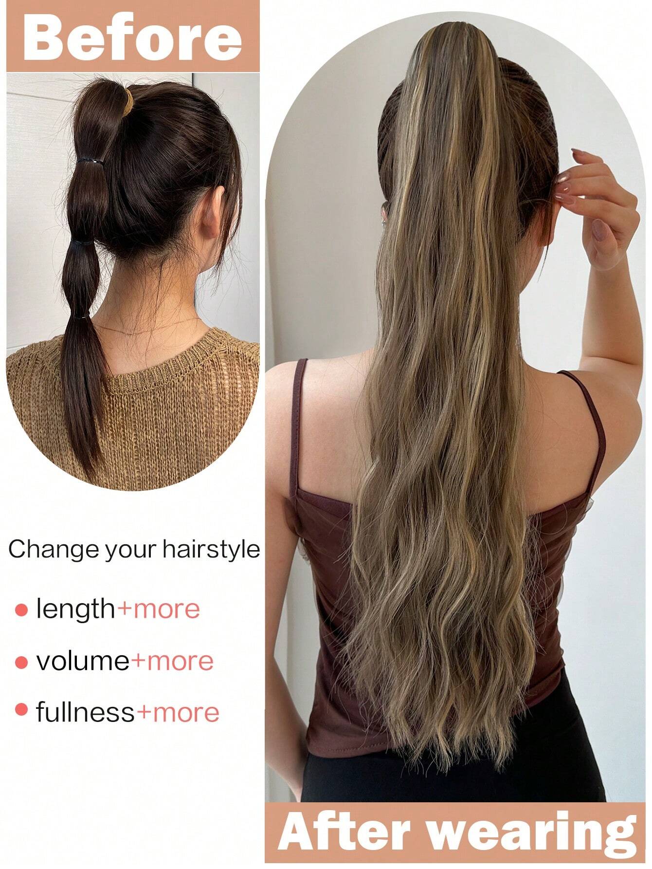 Claw Ponytail Extension 24 inch Dark Brown Water Wave Wavy Curly Clip in Hair Extensions - Image 5