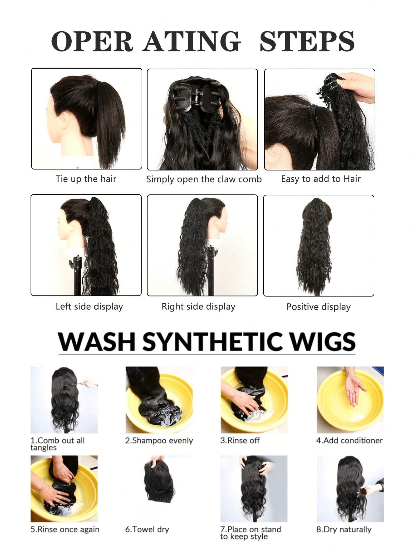 Claw Ponytail Extension 24 inch Dark Brown Water Wave Wavy Curly Clip in Hair Extensions - Image 8