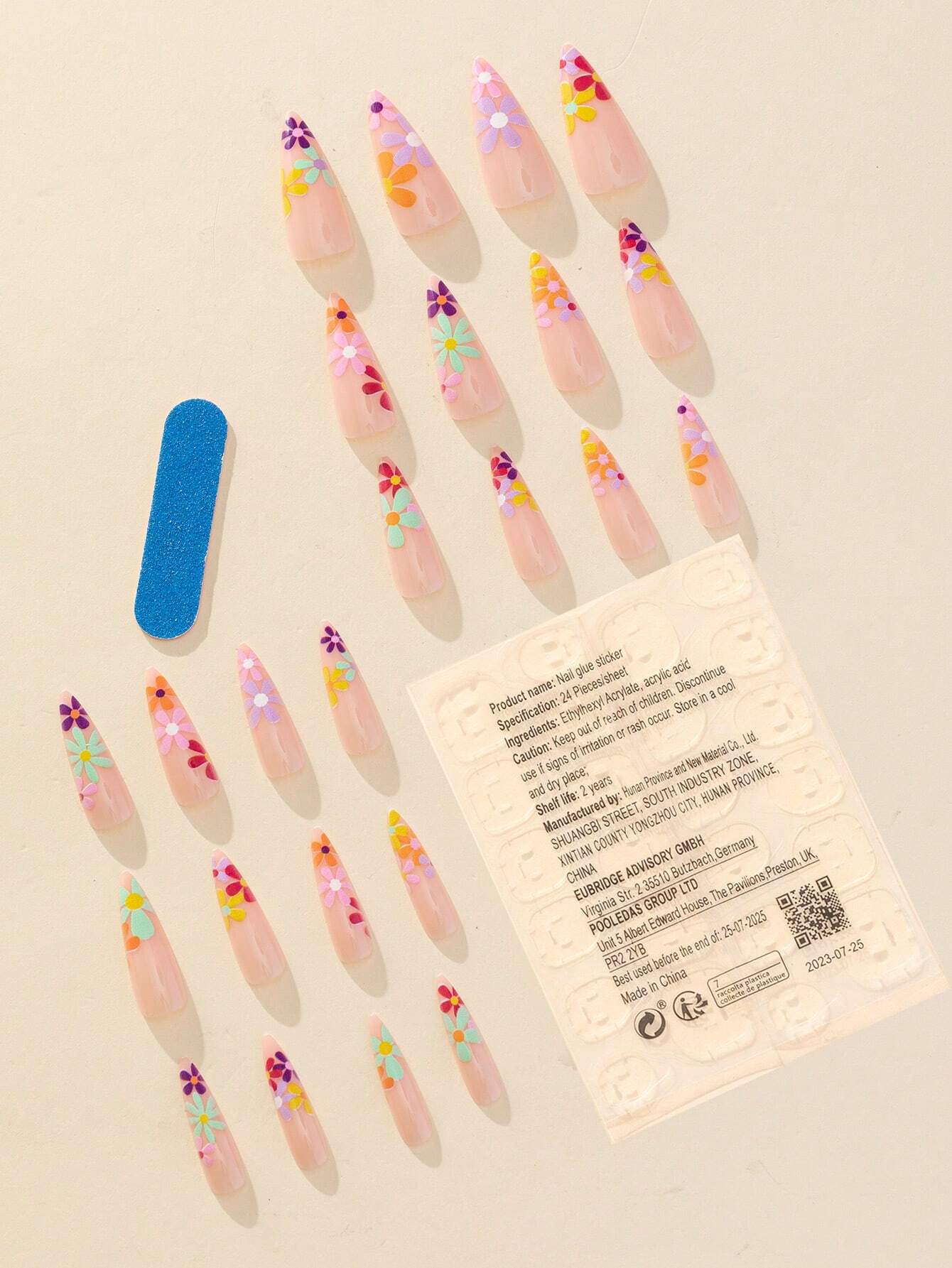 24pcs Daisy Long Stiletto Flower Pattern Full Cover Press On Fake Nail - Image 2