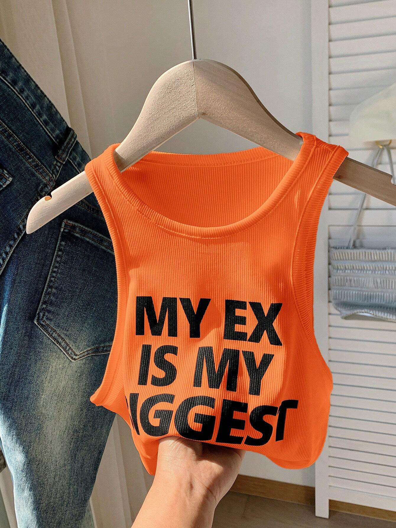 SHEIN EZwear Women Fashion Sleeveless Tank Top With Printed Slogan - Image 3