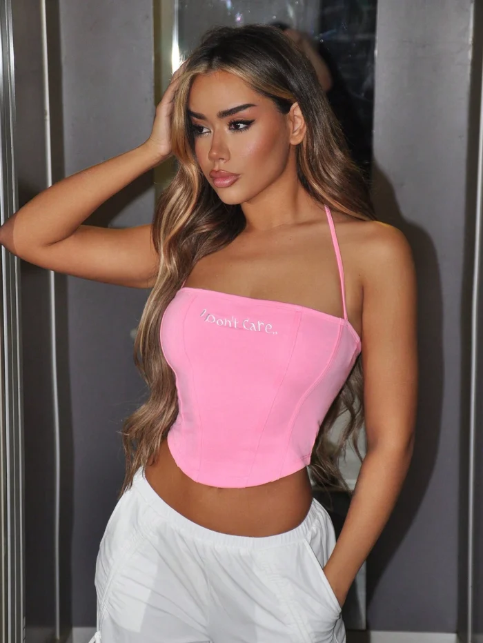 SHEIN ICON Letter Embroidered Sexy Summer Halter Top With Halter - Image 4