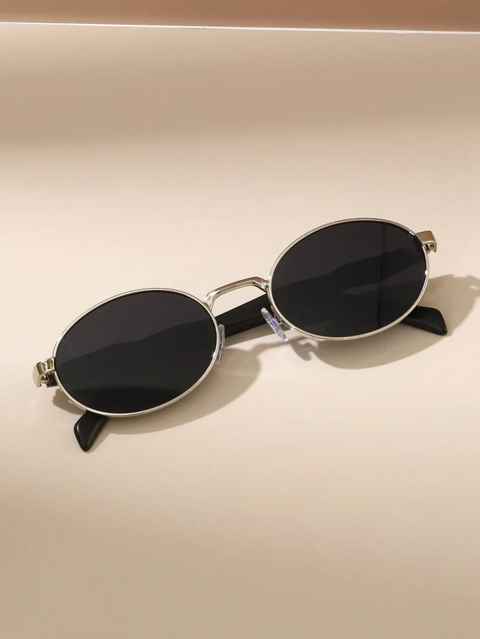 1pc Women's Oval-Shaped Metal Frame High-End Decor Vintage Y2K Punk Style Trendy Fashion Glasses