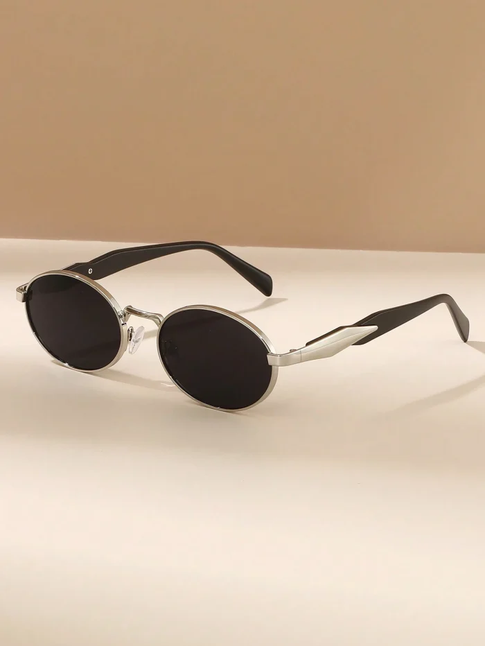 1pc Women's Oval-Shaped Metal Frame High-End Decor Vintage Y2K Punk Style Trendy Fashion Glasses - Image 2