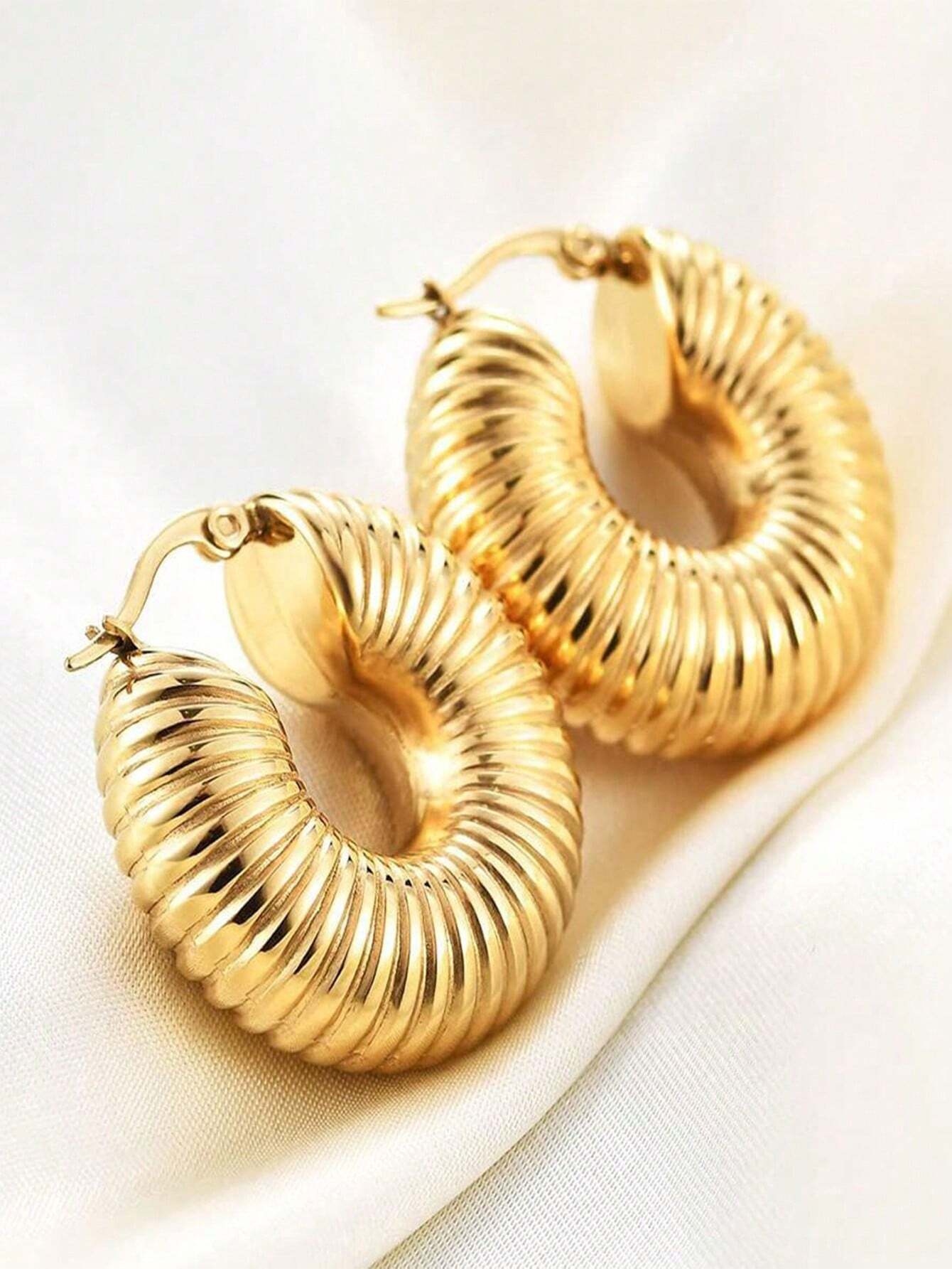 3pairs Fashion Stainless Steel Large & Trendy Jewelry For Women - Image 4