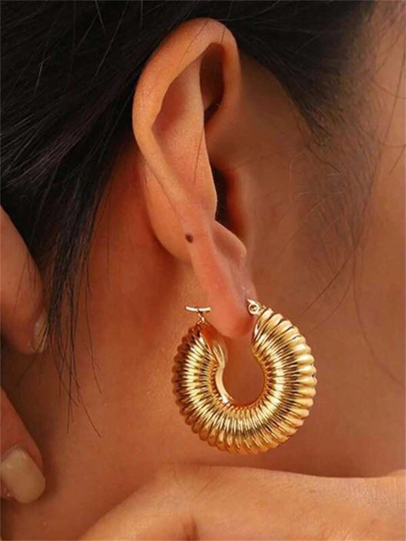 3pairs Fashion Stainless Steel Large & Trendy Jewelry For Women - Image 7