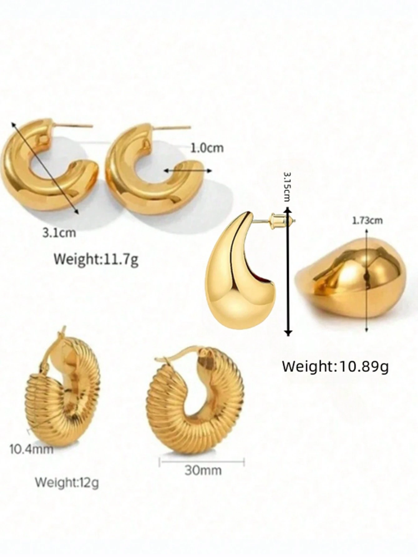 3pairs Fashion Stainless Steel Large & Trendy Jewelry For Women - Image 10