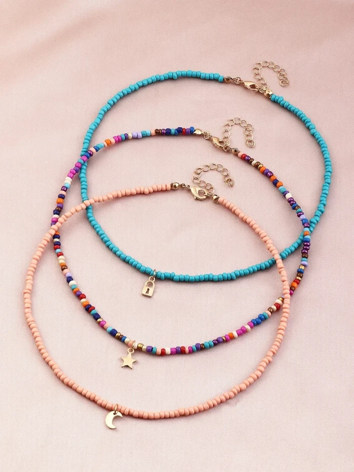 3pcs Bohemian Style Shell & Beads Women's Necklaces Set, Random Color