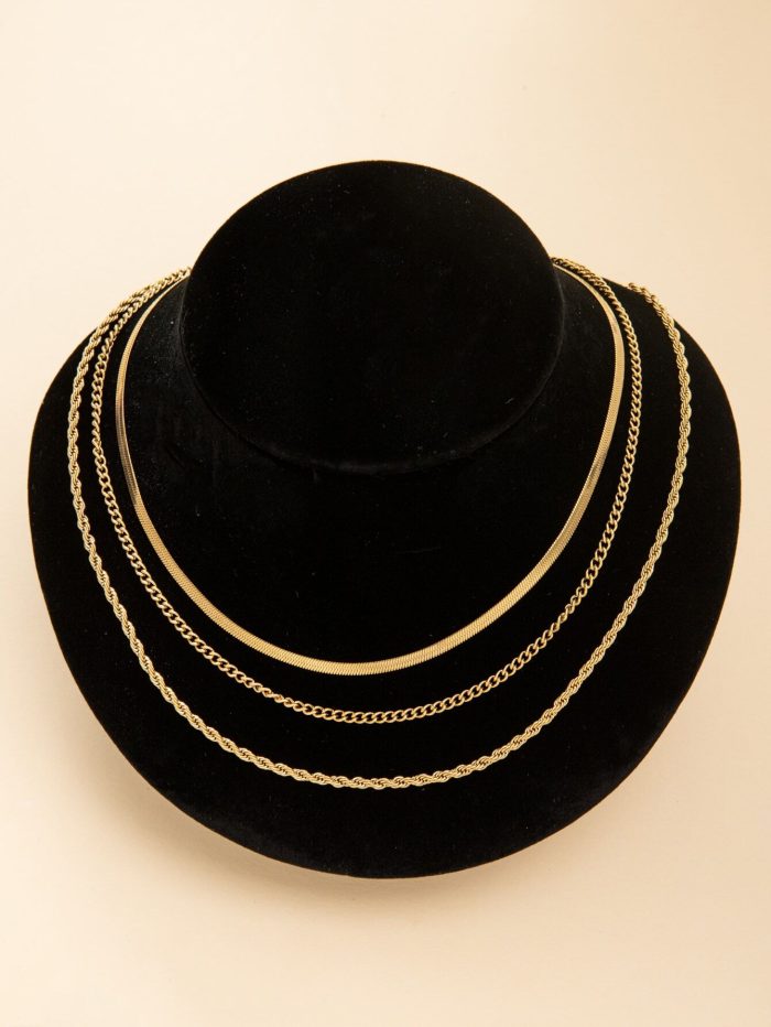 3pcs/set 14k Gold Plated Waterproof Tarnish Resistant Women's Stainless Steel Herringbone Necklace - Image 5