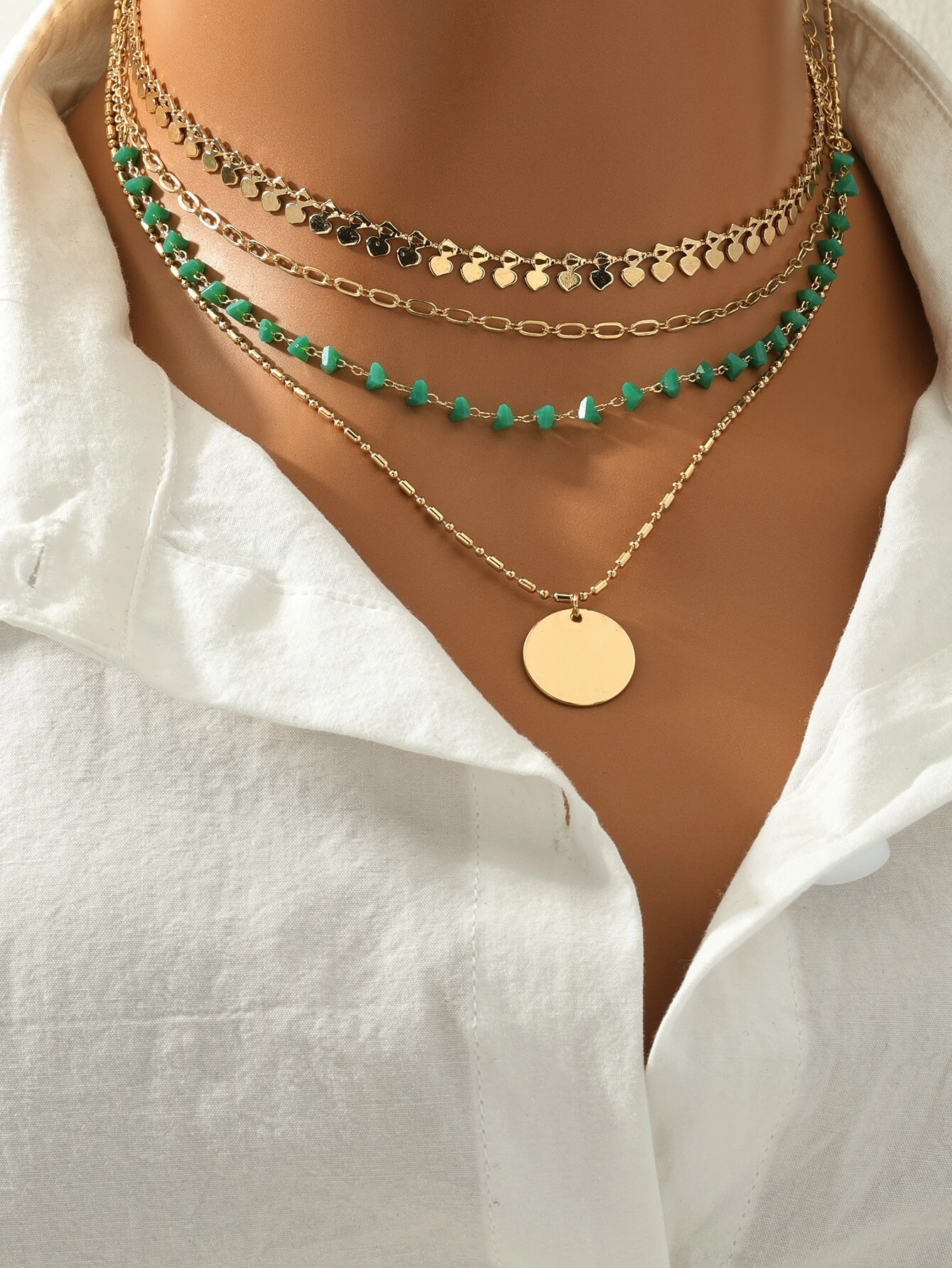 4pcs/set Fashionable Metal Bohemian Style Turquoise Pendant Necklace